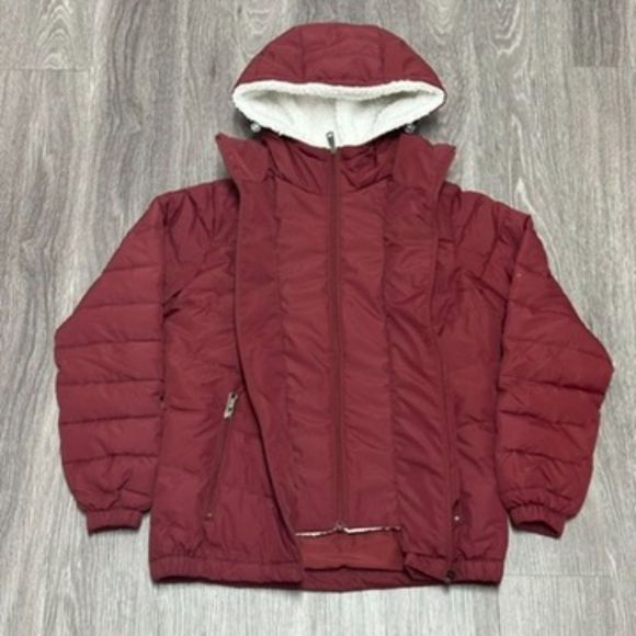 Wantdo Puffer Quilted Jacket Womens Small Red Sherpa Hood Lined Mock Double Zip - Picture 3 of 10